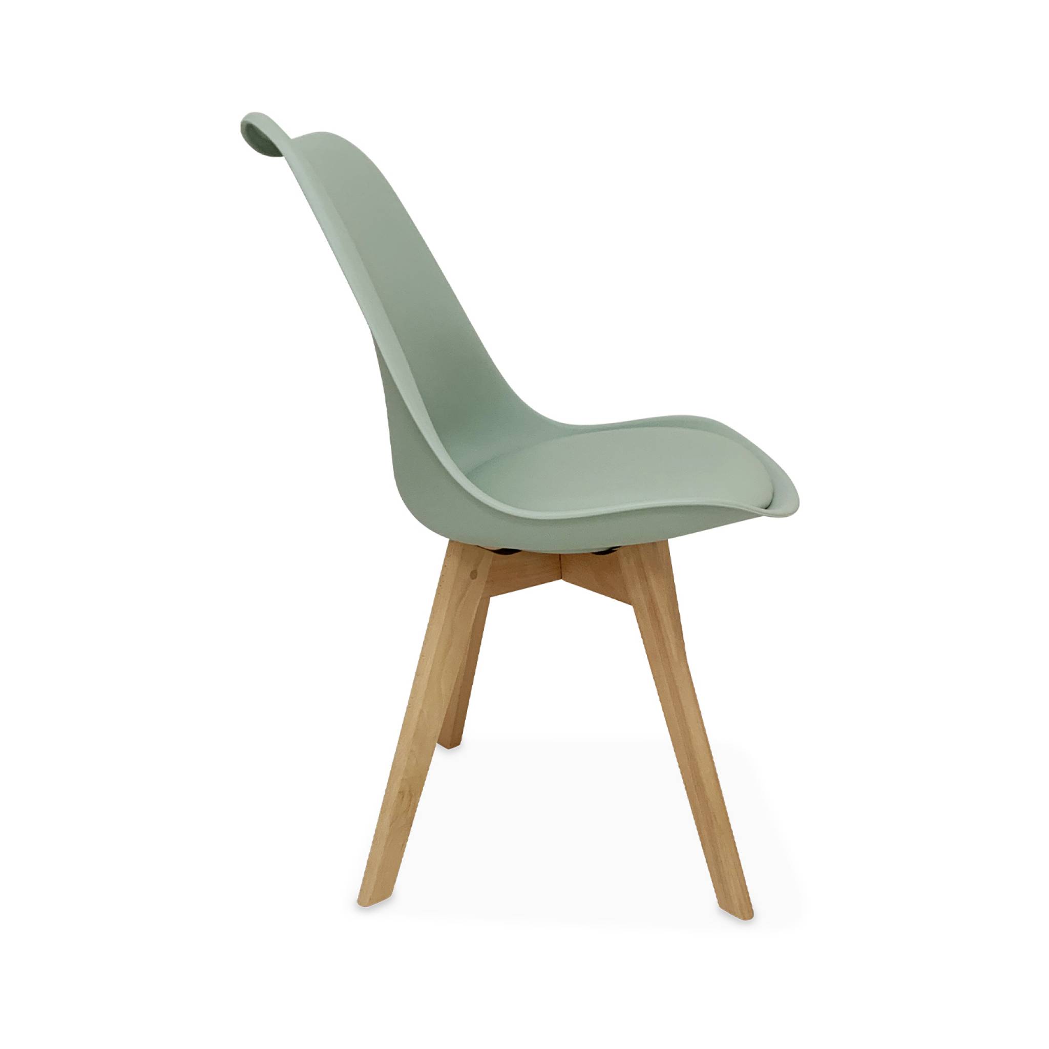Lot de 6 chaises scandinaves. Pieds bois de hêtre. Chaises 1 place. Vert céladon