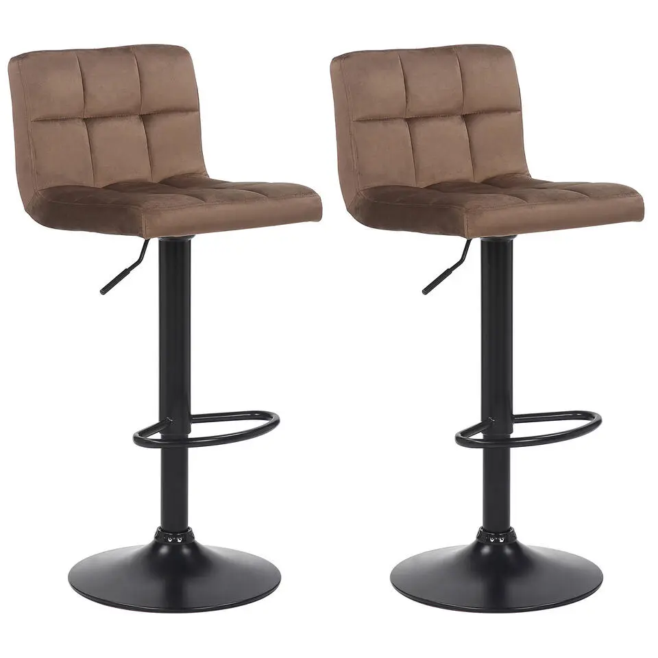 CLP Set van 2 Barkruk Feni zwart Frame - Fluweel - bruin