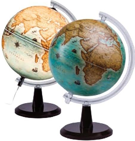 EXERZ Verlichte wereldbol 30 cm, antieke kleur moderne kaart, vintage stijl, in het Engels