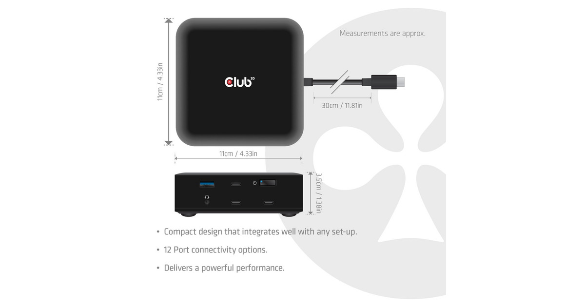 Club 3D12-1 USB-C® Quad DisplayLink Dockingstation  (Zwart)