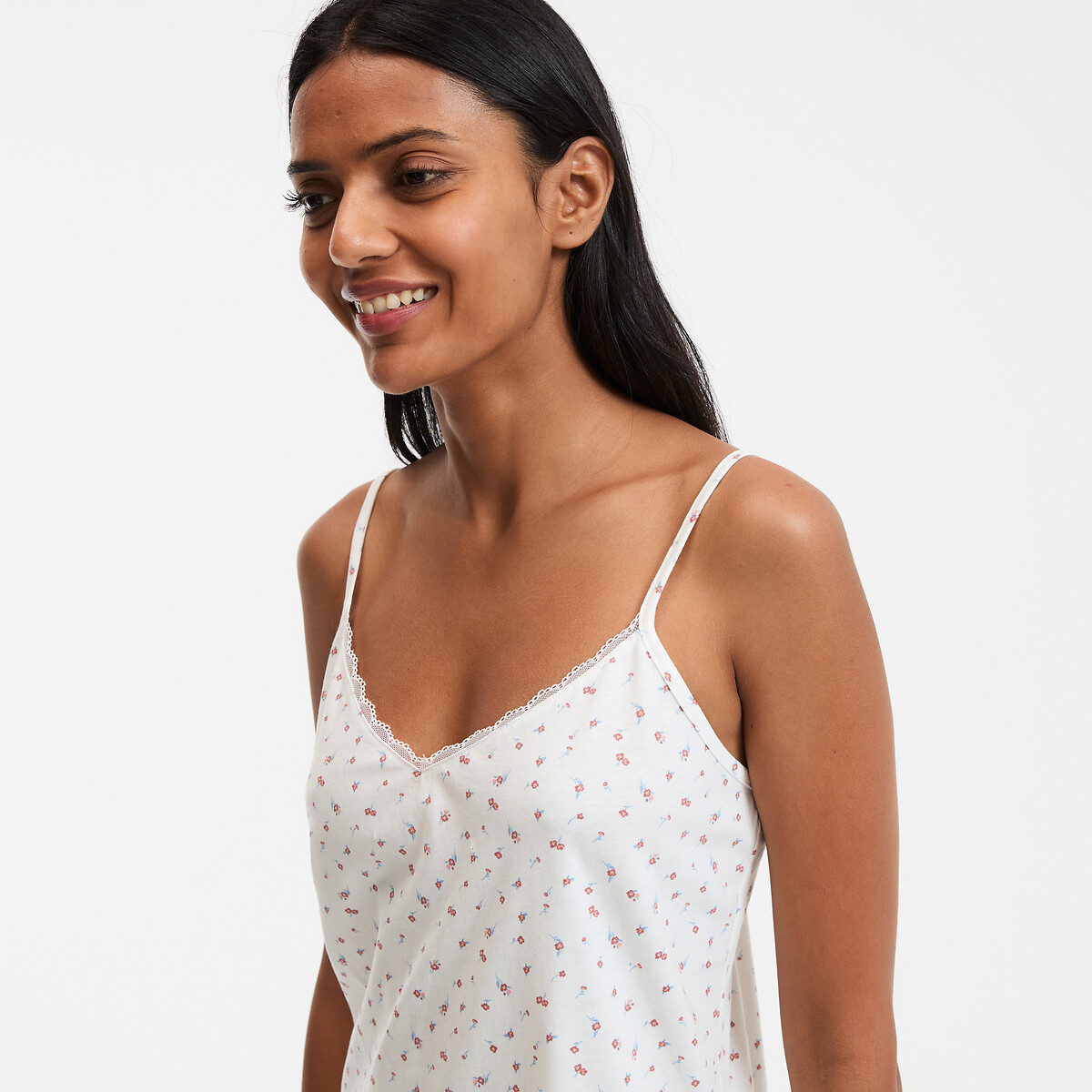 COLEÇÃO LA REDOUTE<br>Camisola com estampa floral e alças finas de algodão