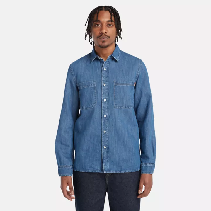 Chemise en denim de coton et de chanvre Windham pour homme en bleu