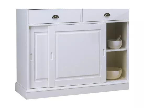 Vaisselier Blanc 6 Portes Coulissantes 3 Tiroirs 10 Niches L 178.6 H 199 P 42.3 cm