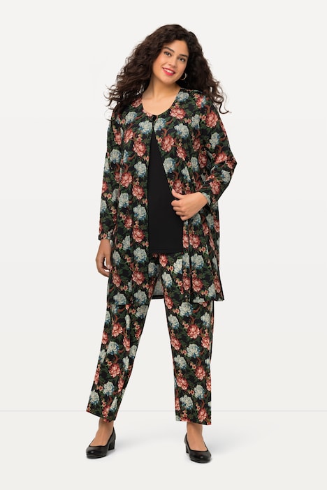 Jerseyjacke, Blüten, Rundhals, Knopfverschluss, Langarm