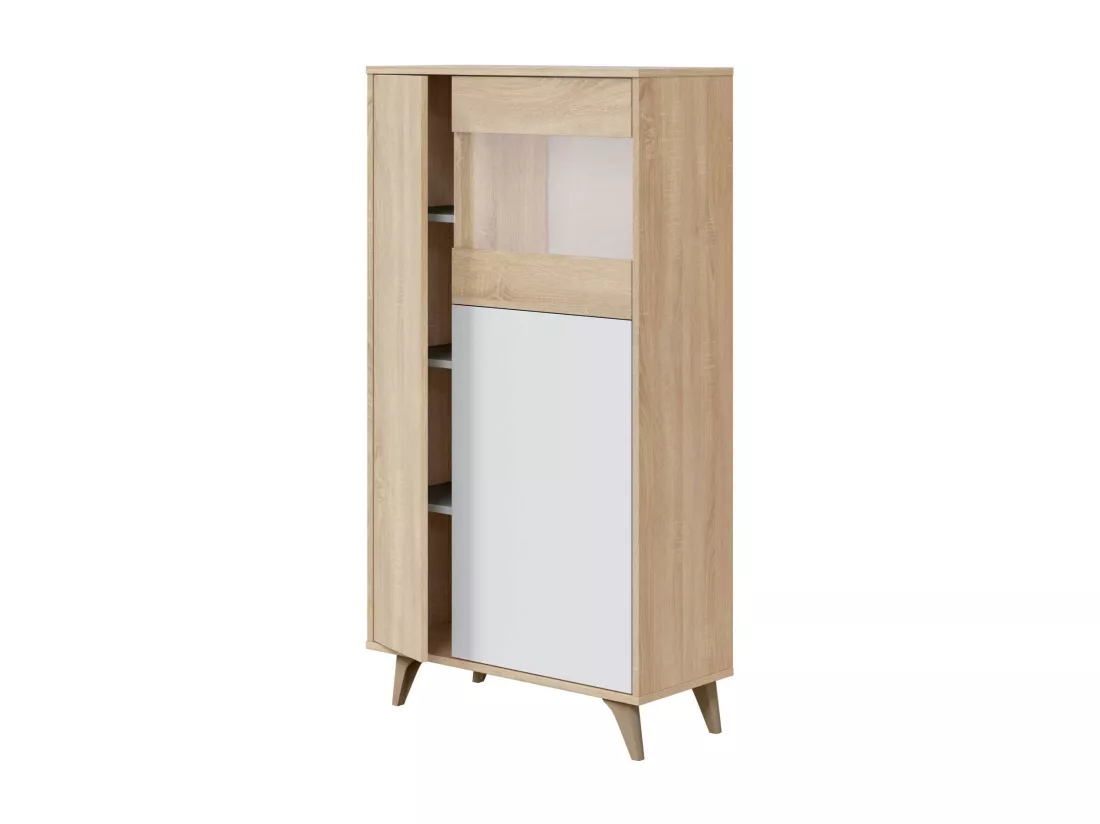 Vitrine Atlanta, Vitrine moderne avec 3 portes, Buffet pour salon ou salon, Buffet haut avec étagères, 77x33h142 cm, Chêne et Blanc