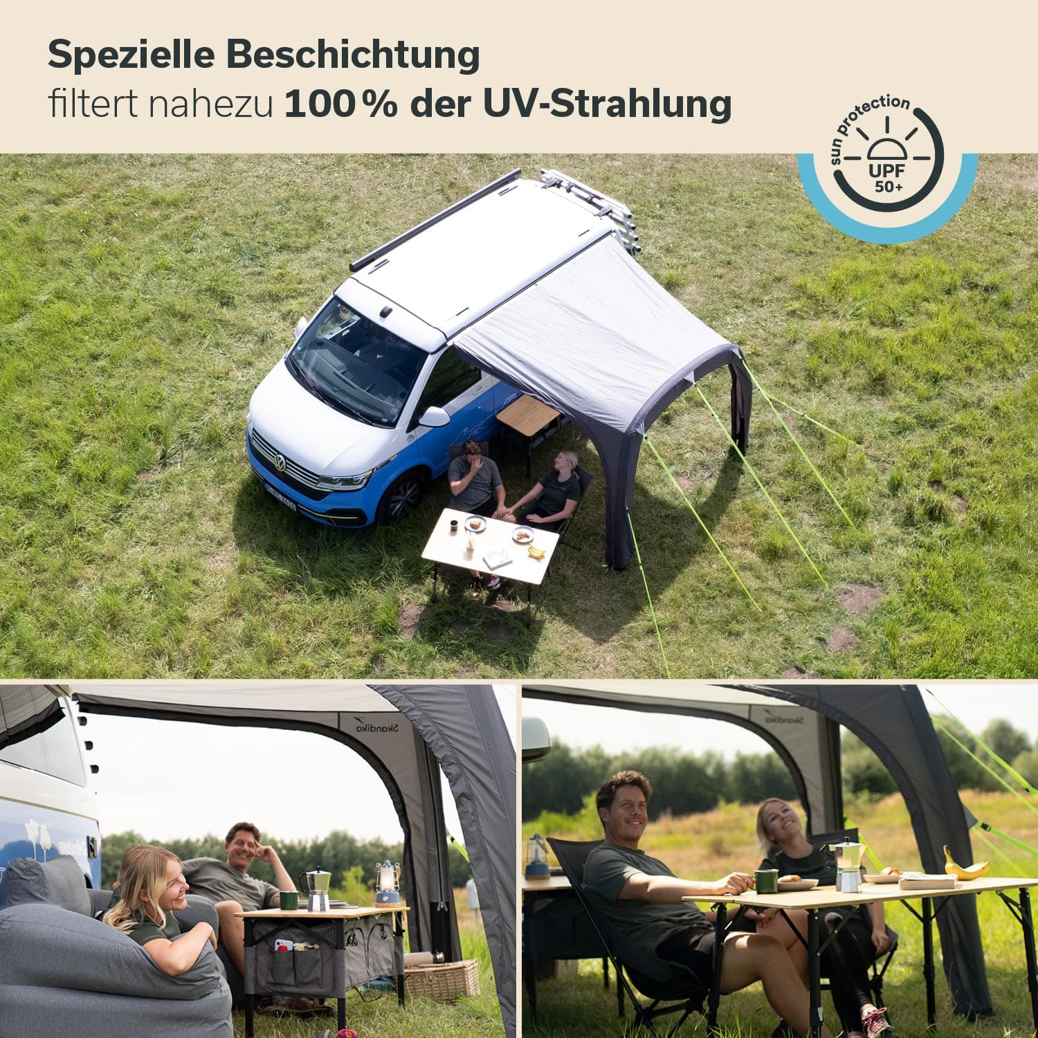 Skandika Vorzelt Vika Air Van 260 | aufblasbares Vordach, Caravan Tarp, Sonnensegel, Sonnendach UV 50+, 3000 mm Wassersäule | Buszelt, Busvorzelt für Wohnmobil, Wohnwagen, Camper, Campervan, Bus