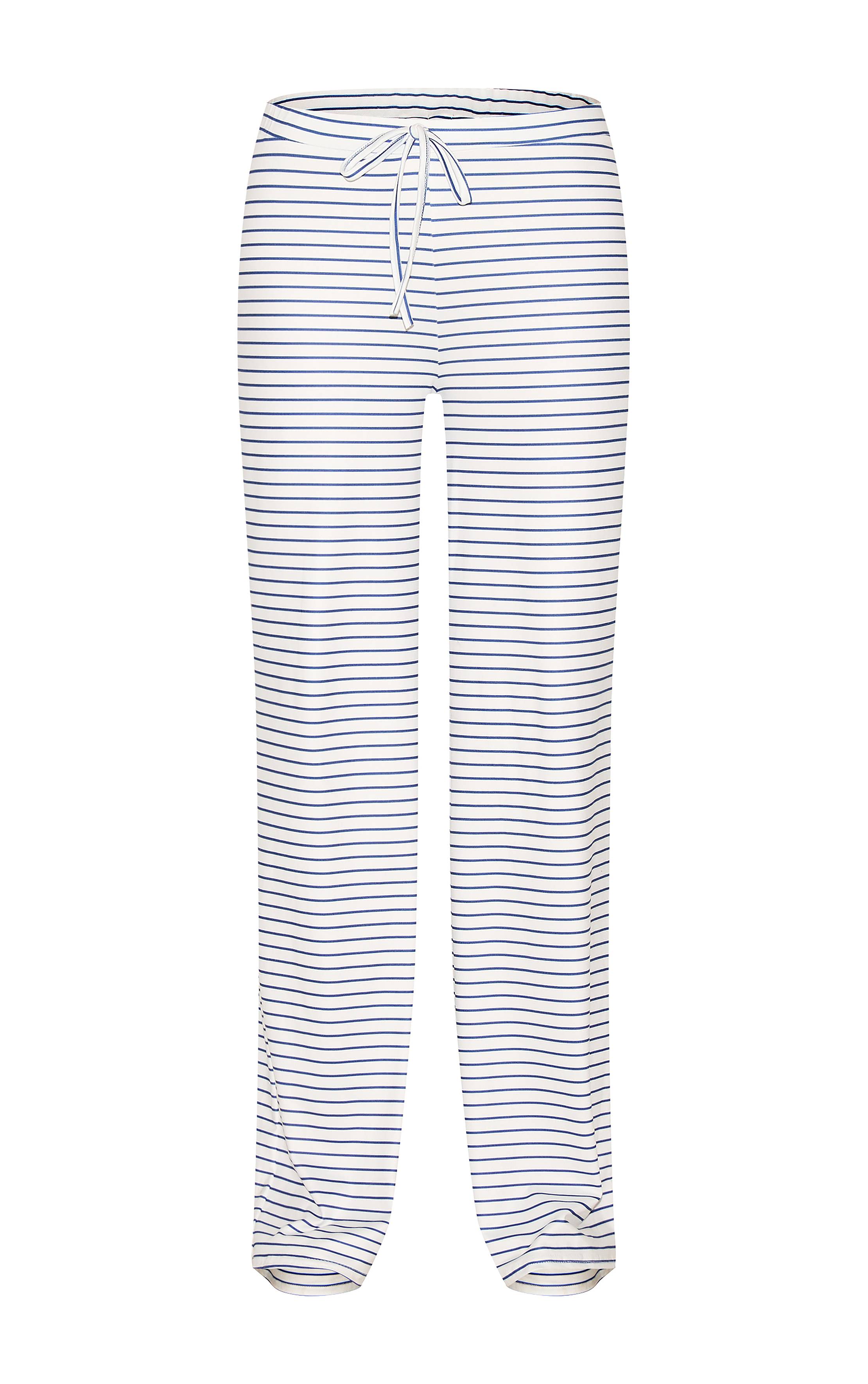Bleu Pantalon Large Taille Mi-haute À Rayures Toucher Doux
