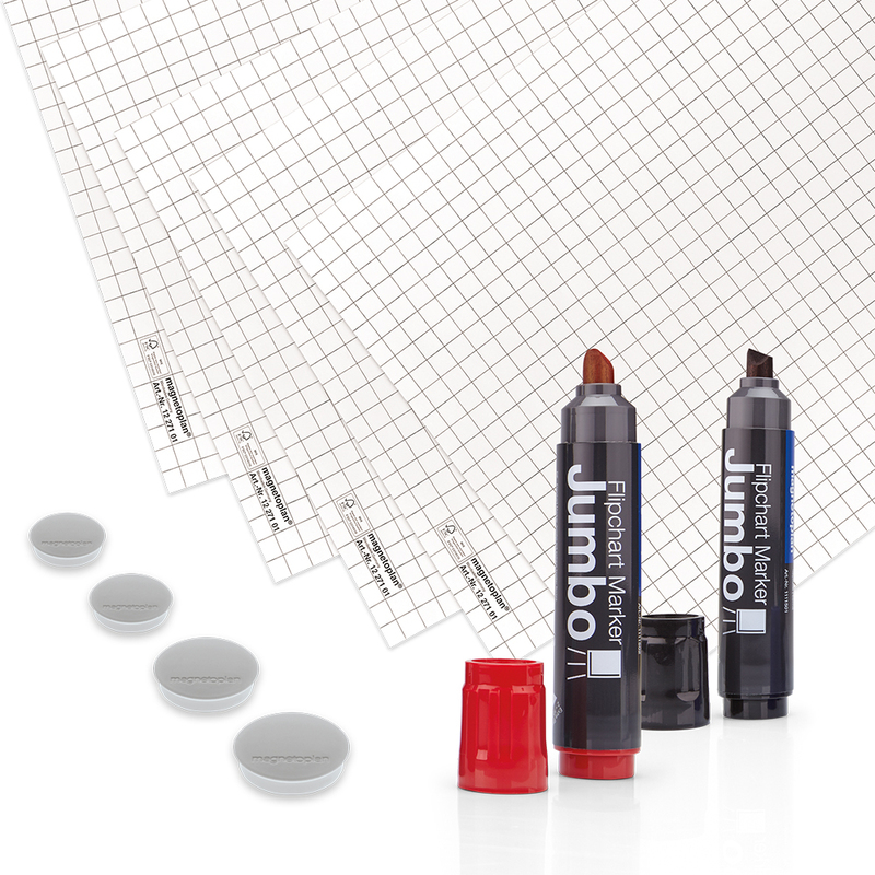 Magnetoplan Flipchart Starter-Kit, 4-teilig, 65 x 93 cm, kariert