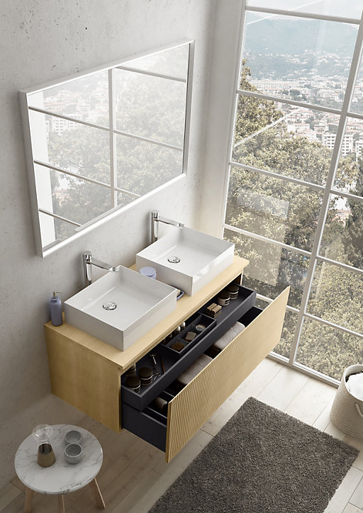Meuble sous vasque chêne clair 120 cm Pura adapté pour 2 vasques