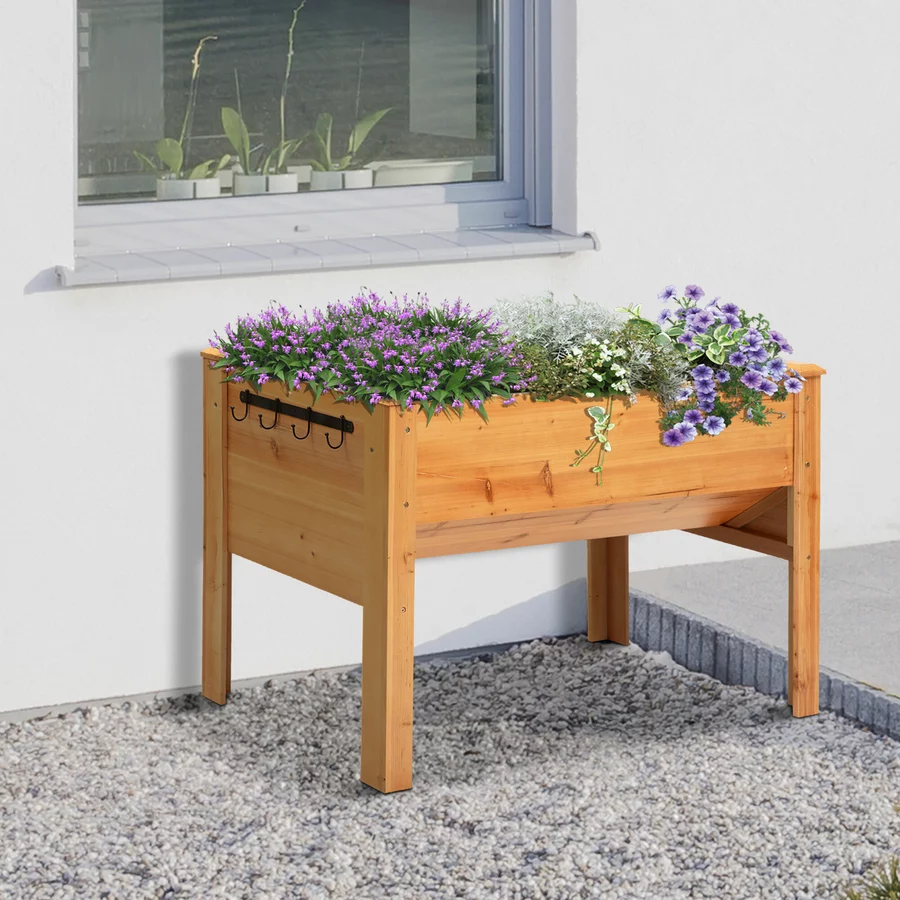 Outsunny Hochbeet mit Vliesstoffverkleidung und 4 Haken natur