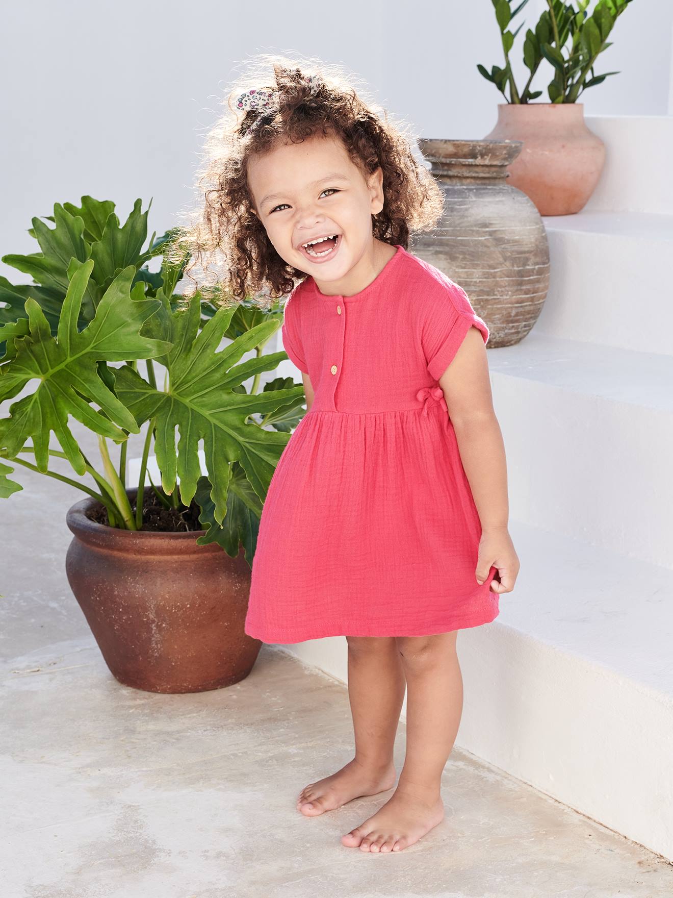 Vestido de chiffon de algodão para bebê, verde médio liso