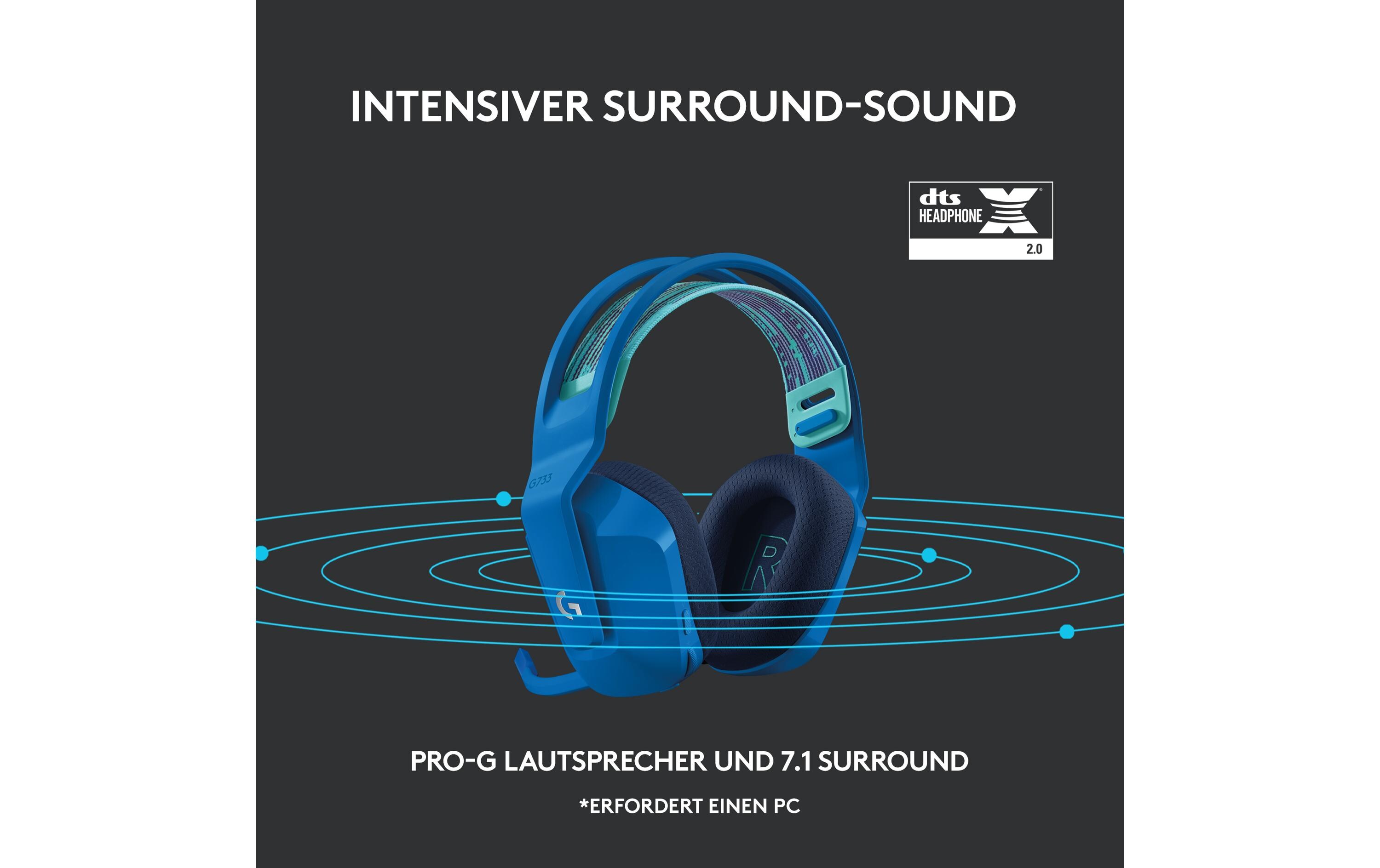 Headset G733 Lightspeed BlauWireless-Gaming-Headset mit DTS 7.1 Surround-Sound und RGB Beleuchtung
