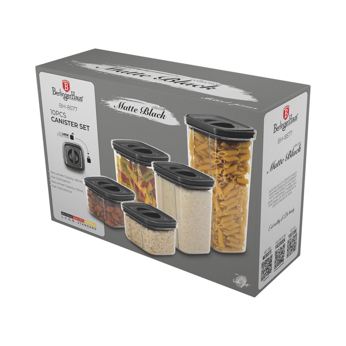 Berlinger Haus 10-teiliges Vorratsdosen-Set Matte Black Collection