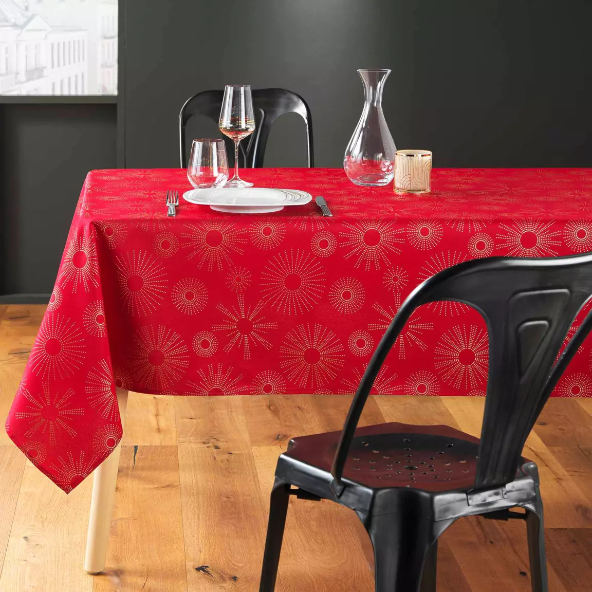Nappe de Noël rectangulaire (150 x 240 cm) Pampille métallisé Rouge