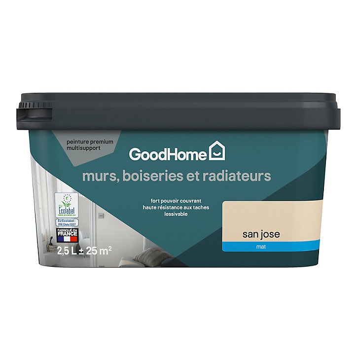 Peinture intérieure couleur murs, boiseries et radiateurs GoodHome mat san jose beige 2.5L