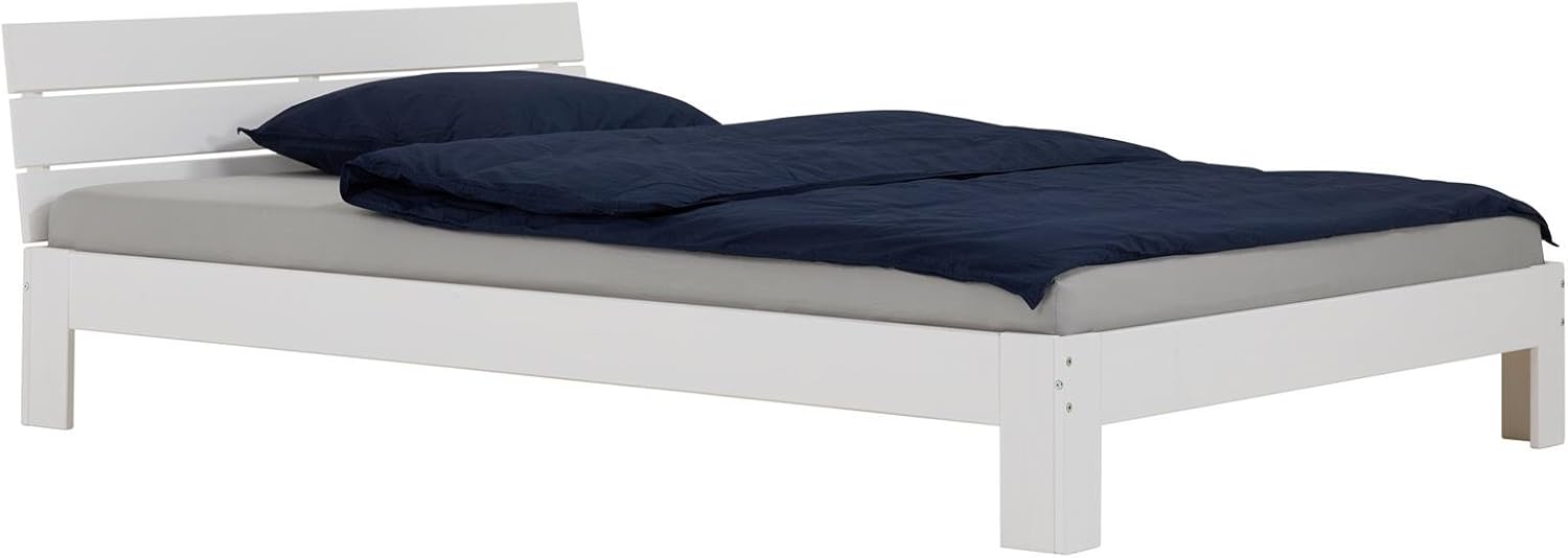 IDIMEX Massivholzbett Doppelbett Bettgestell mit Kopfteil Thomas, Kiefer massiv, 140x200 cm, weiß