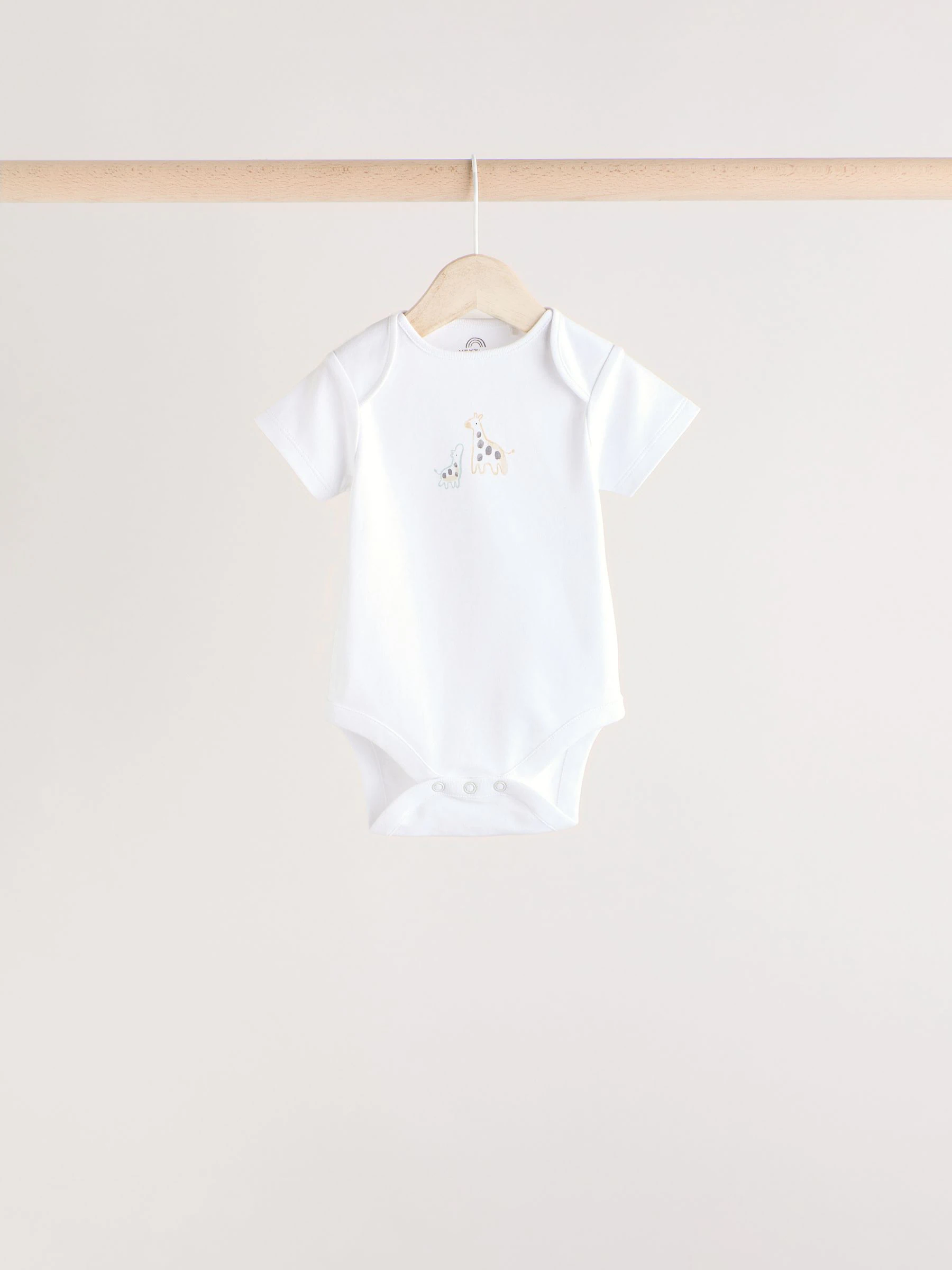 Wit - Babyrompers met korte mouwen en dierenprint 5 stuks
