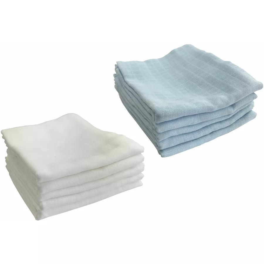 M.M.C. Mullwindel 10 PACK Unifarben 80x70 cm Mulltücher 5 Weiß, 5 Blau