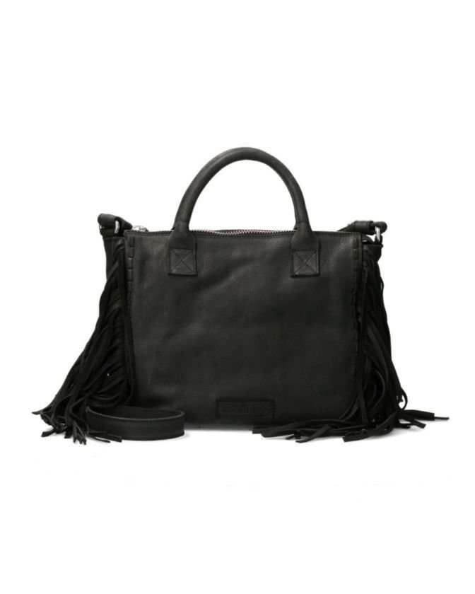 Shabbies Amsterdam Tas Fringes Waxed Grain Leather Black