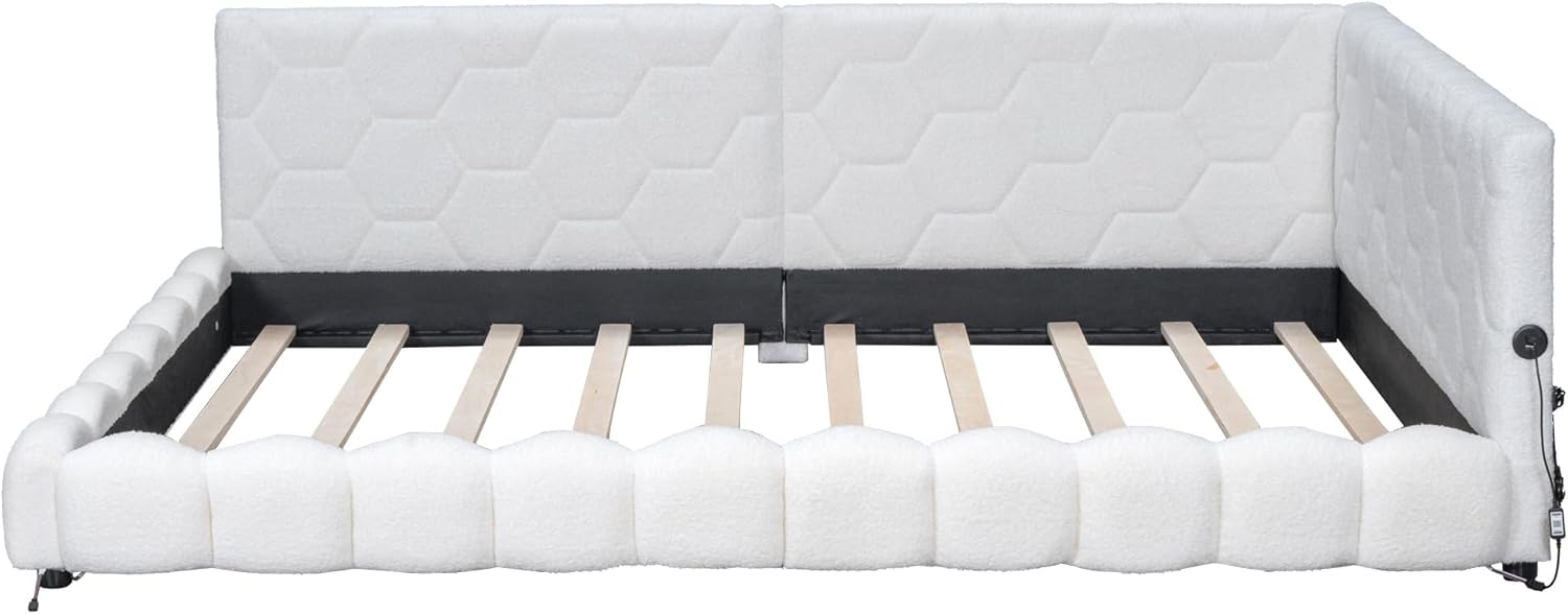 Merax 140x200cm Schlafsofa mit 16 Farben Umgebungslicht, USB-Anschluss - Weiß (ohne Matratze)