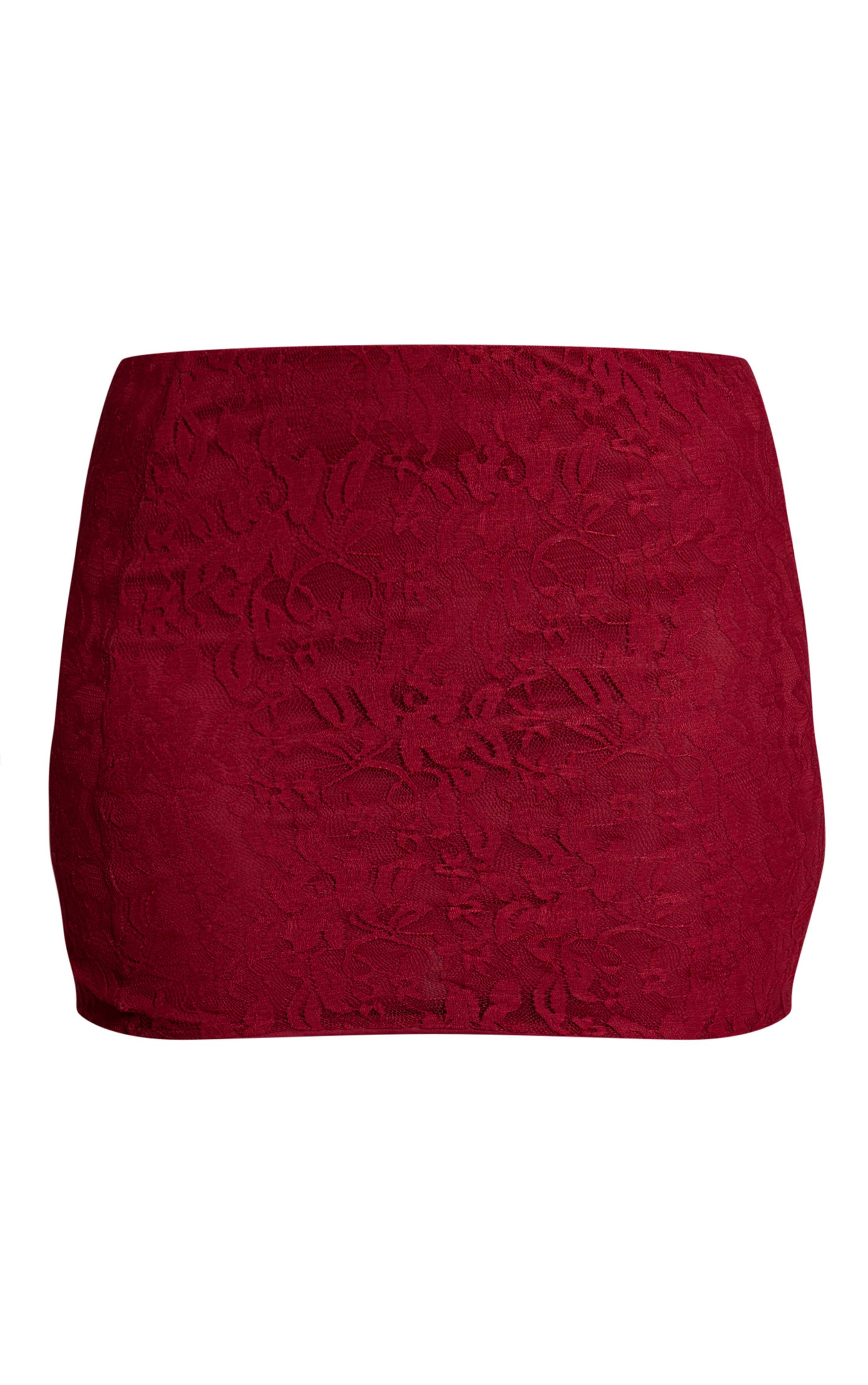 Rouge Vin Jupe Mini En Dentelle Taille Mi-haute Ensemble Coordonné