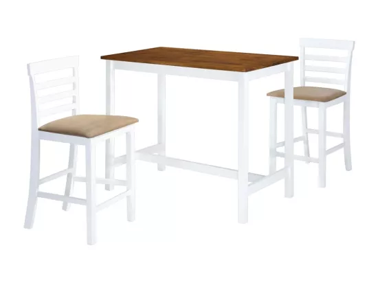 Table et chaises de bar 3 pcs Bois massif Marron et blanc