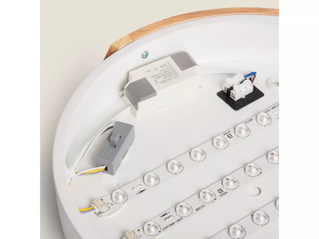 Plafonnier LED Rond Bois 18W CCT Sélectionnable Semi-Dari Ø320 mm Blanc