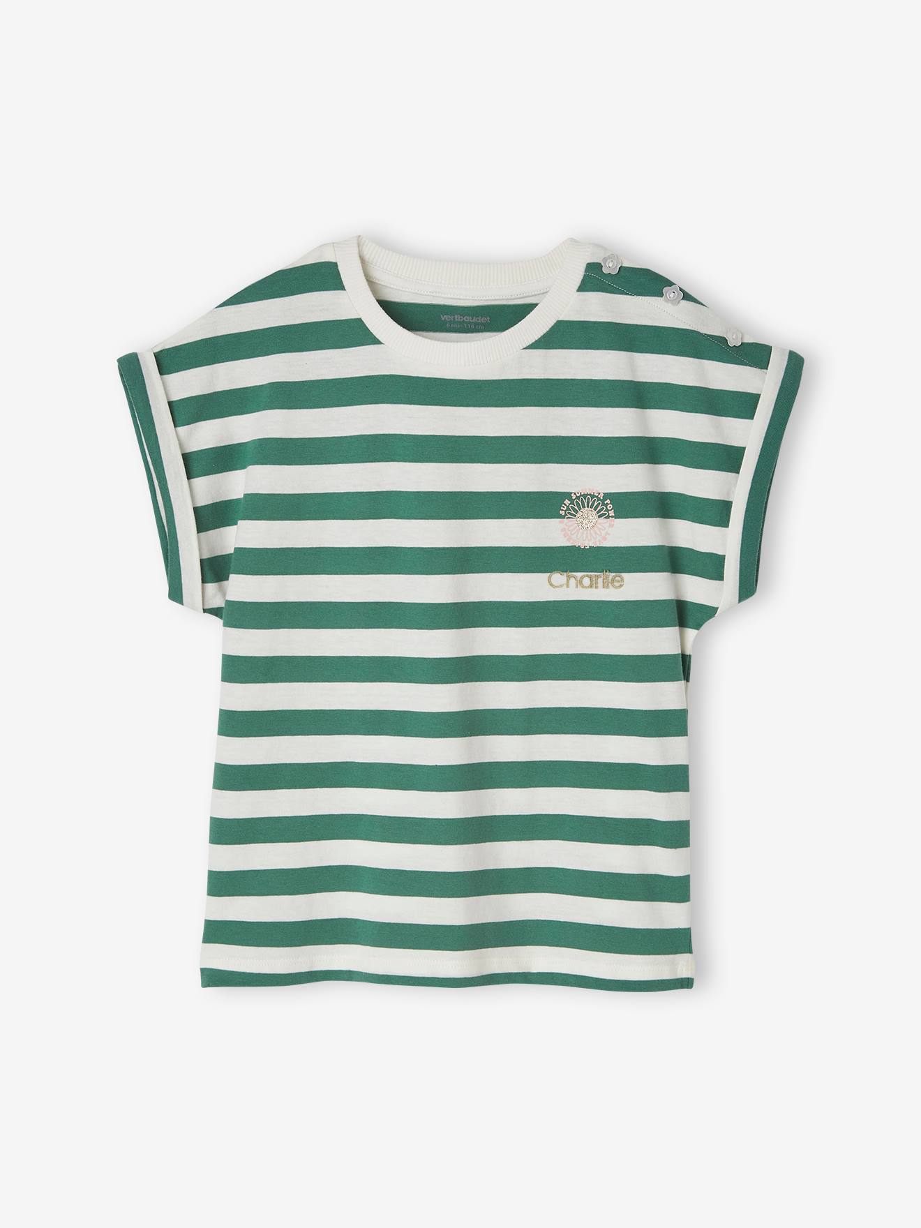 Camiseta listrada personalizável para meninas, listras rosa
