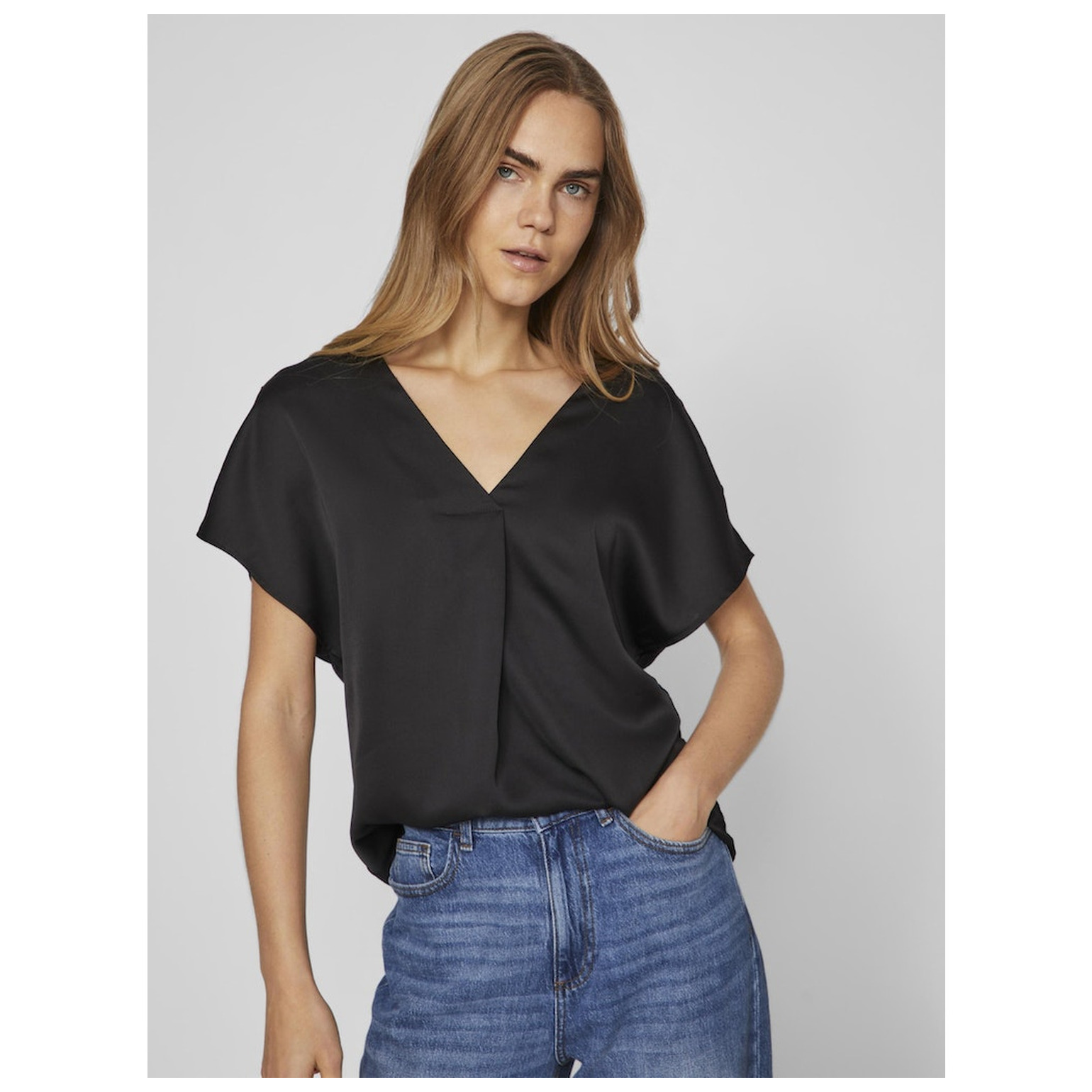 Vila VIELLETTE V-NECK S/S SATIN TOP