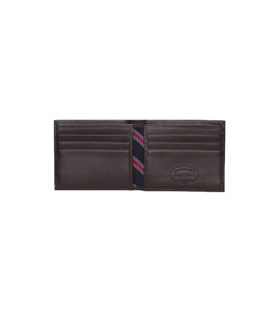 Carteira Tommy Hilfiger Eton Mini CC em couro marrom - 8,5 x 10,7 x 2 cm -