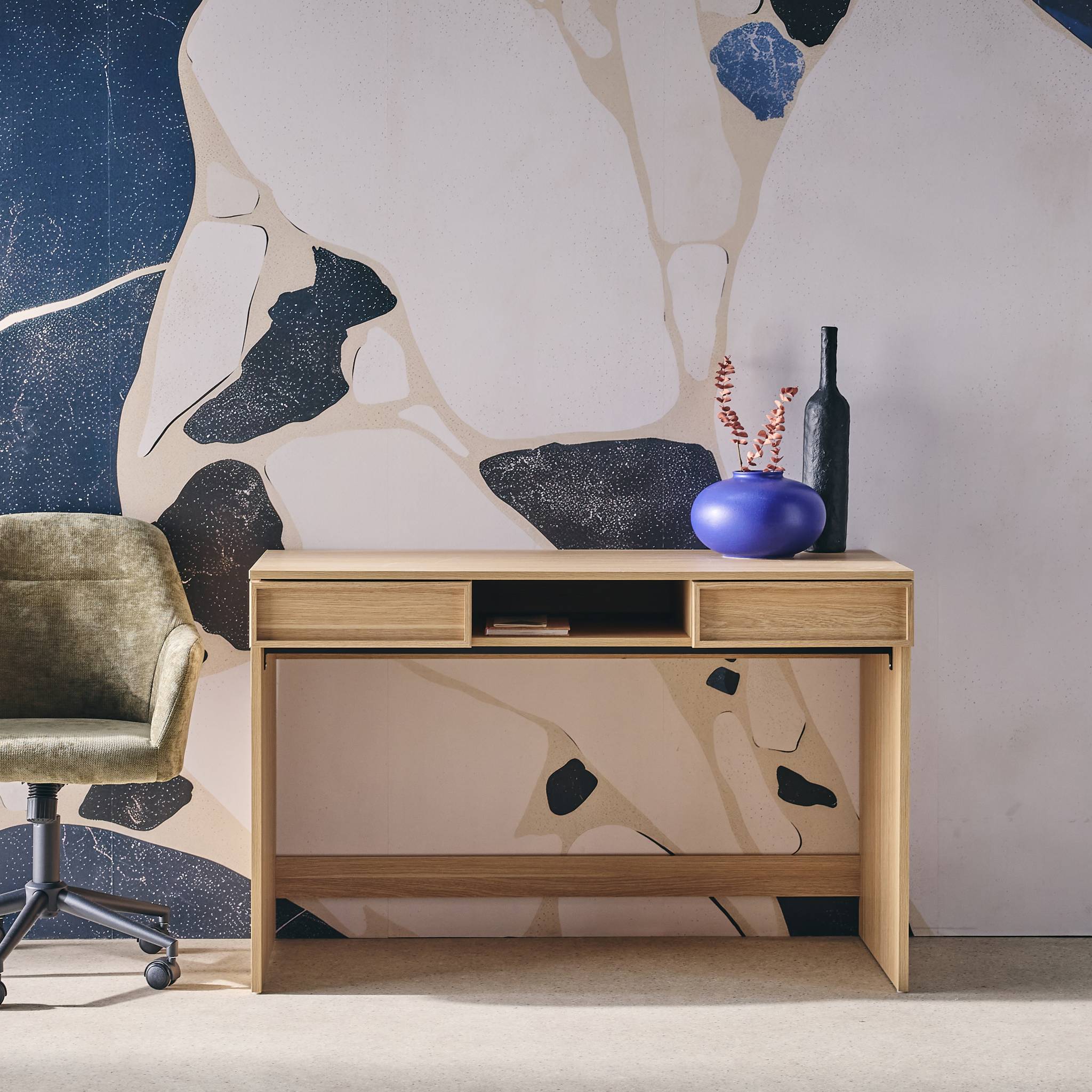 sweeek - Bureau houteffect 2 lades en 1 nis 120cm