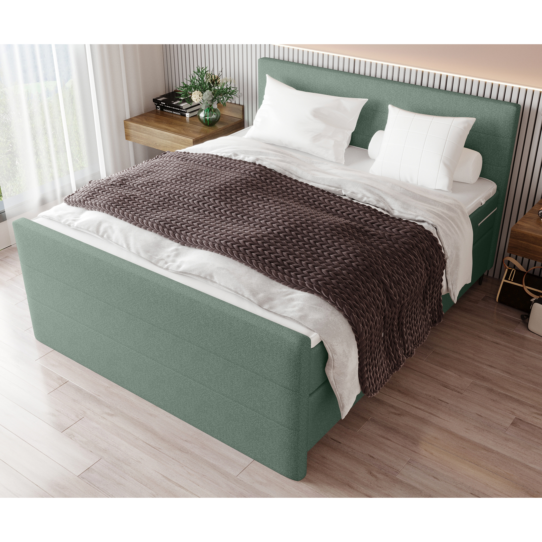 Boxspringbett - hellgrün - inklusive Topper - 180x200 cm