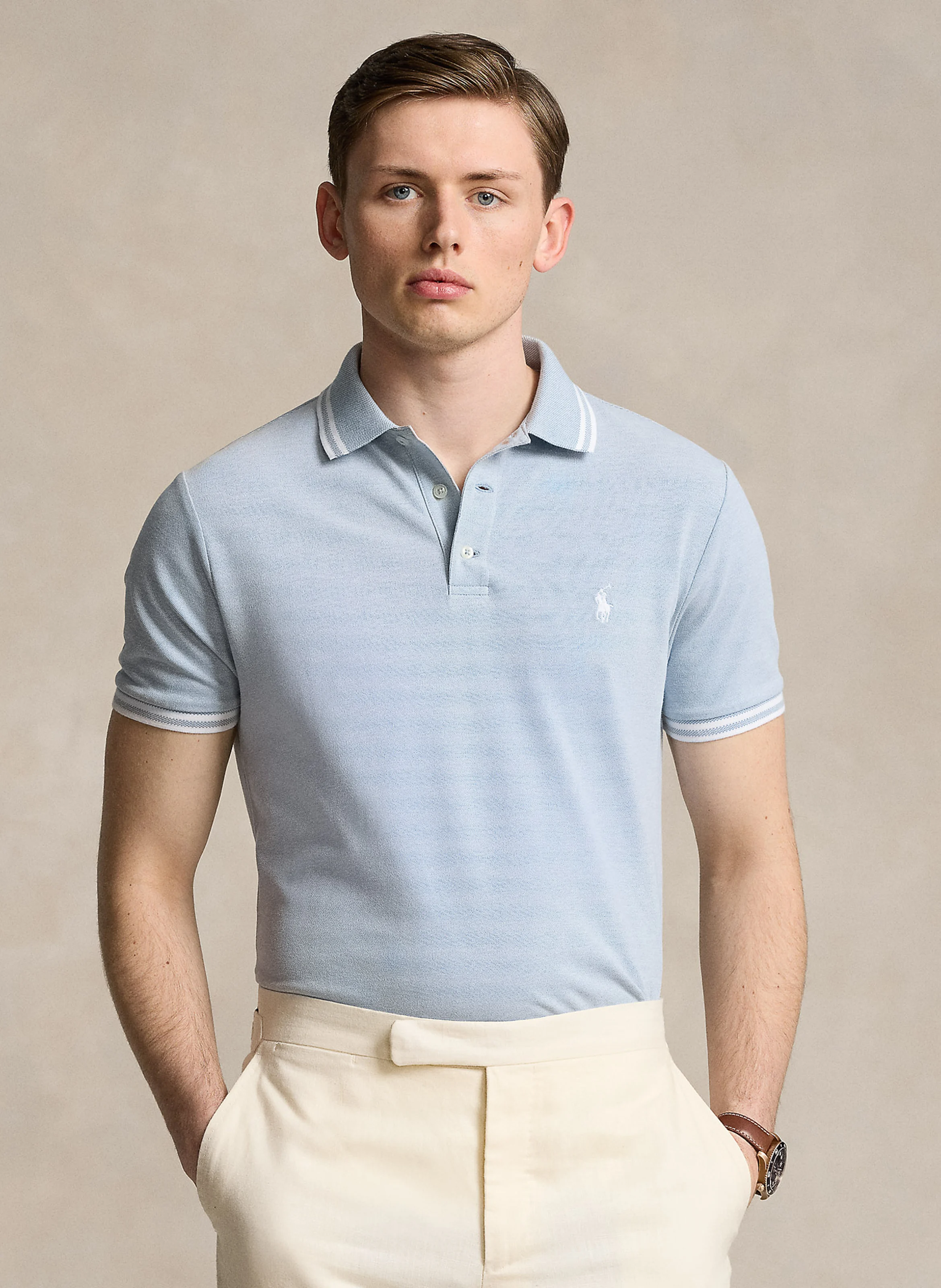Polo regular-fit en coton mélangé | Bleu