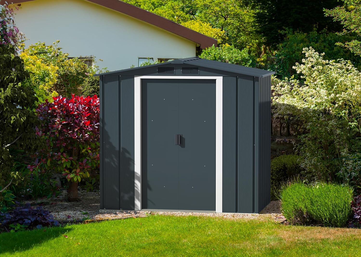 Duramax ECO 6 x 4 (2.17 m²) Metallgerätehaus, feuerverzinktes Metall gerätehaus - Geräteschuppen, verstärkte Dachkonstruktion, wartungsfreier und wetterfester Metallschuppen, Anthrazit