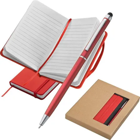 Macma Schreibset bestehend aus Touchpen Kugelschreiber und Notizbuch, rot