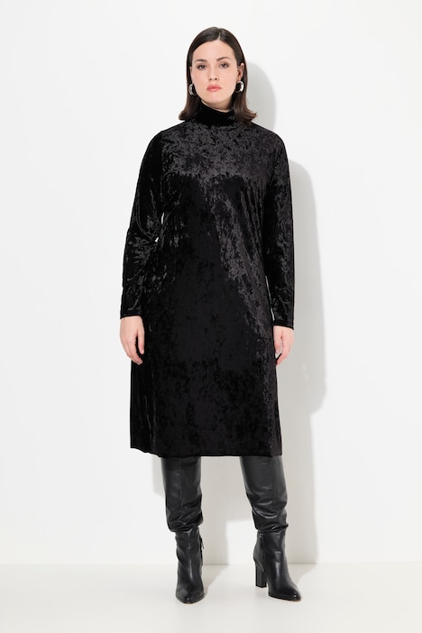 Maxi-Samtkleid, Slim, Stehkragen, Langarm