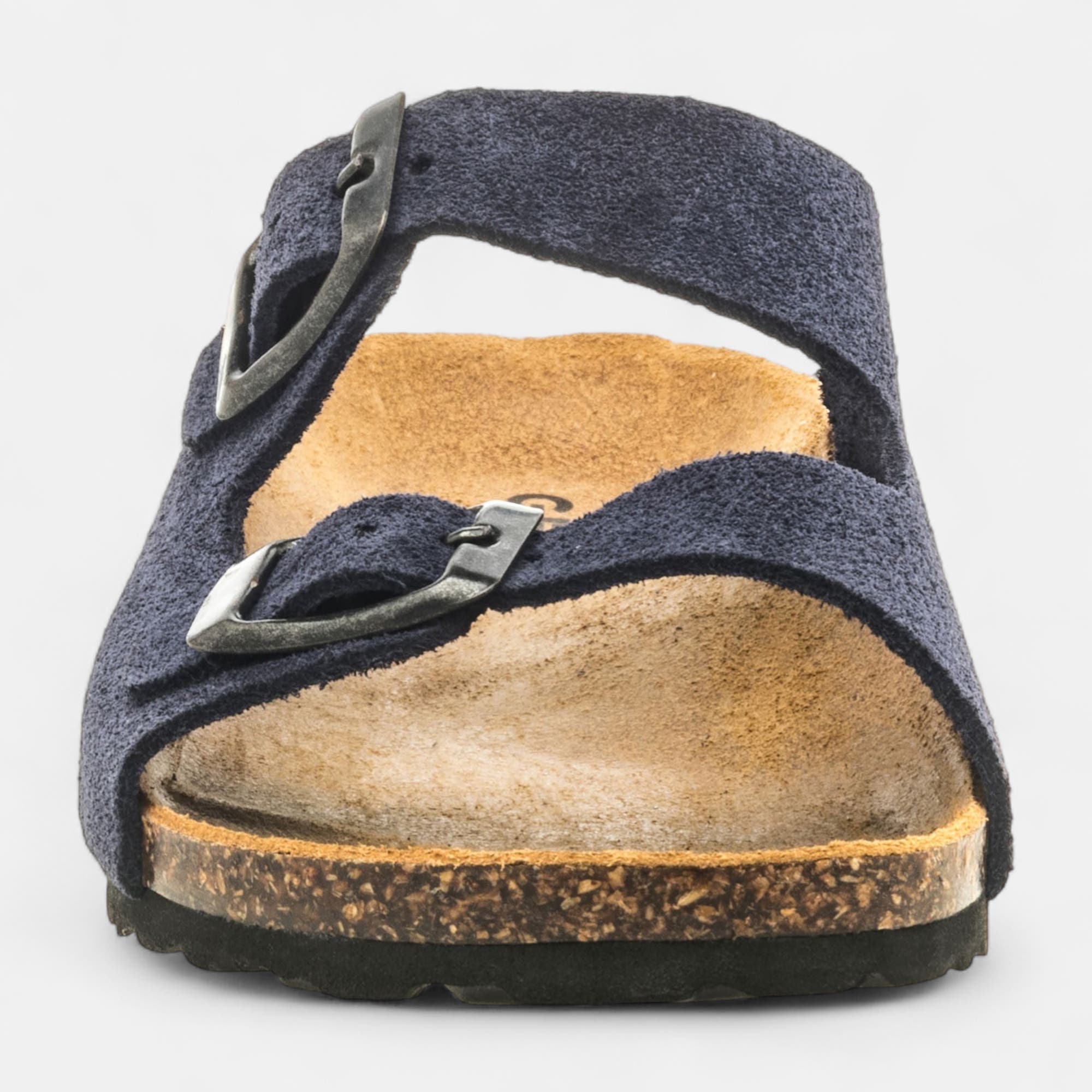 Mules semelle liège Garçon en cuir bleu marine