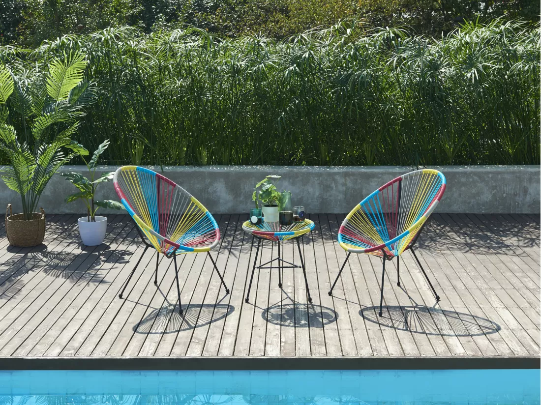 Salon de jardin en fils de résine tressés : 2 fauteuils et une table - Multicolore - ALIOS III de MYLIA