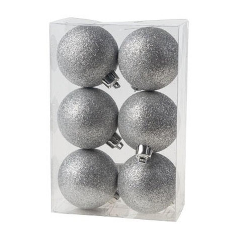 Cosy & Trendy Kerstballen - 6x st - zilver - glitters - 6 cm