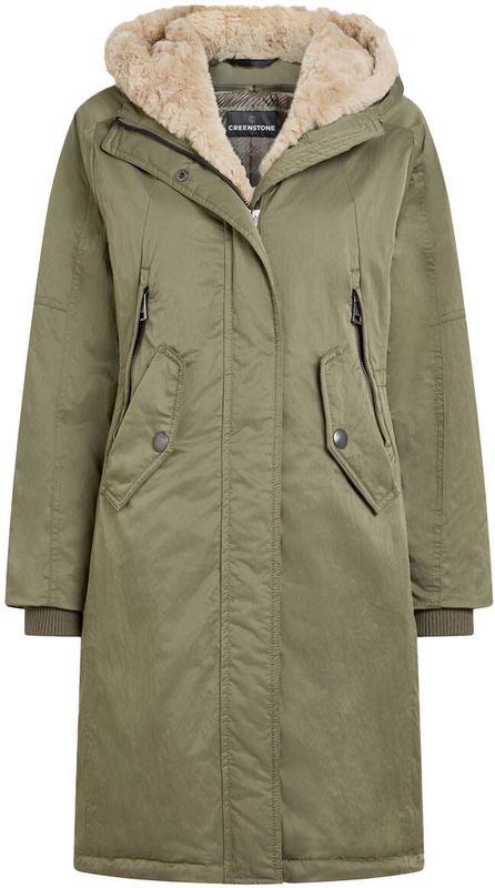 Creenstone - Tegen Coat - Damesjas - Satijn Crush - Afneembare Imitatiebont Voering