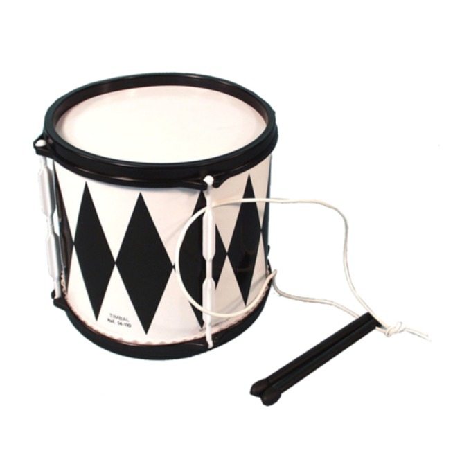 (Ø18cm) Kinder Trommel Fasnachts Kostüm Zubehör Motto Party Accessoire - Weiss / Schwarz