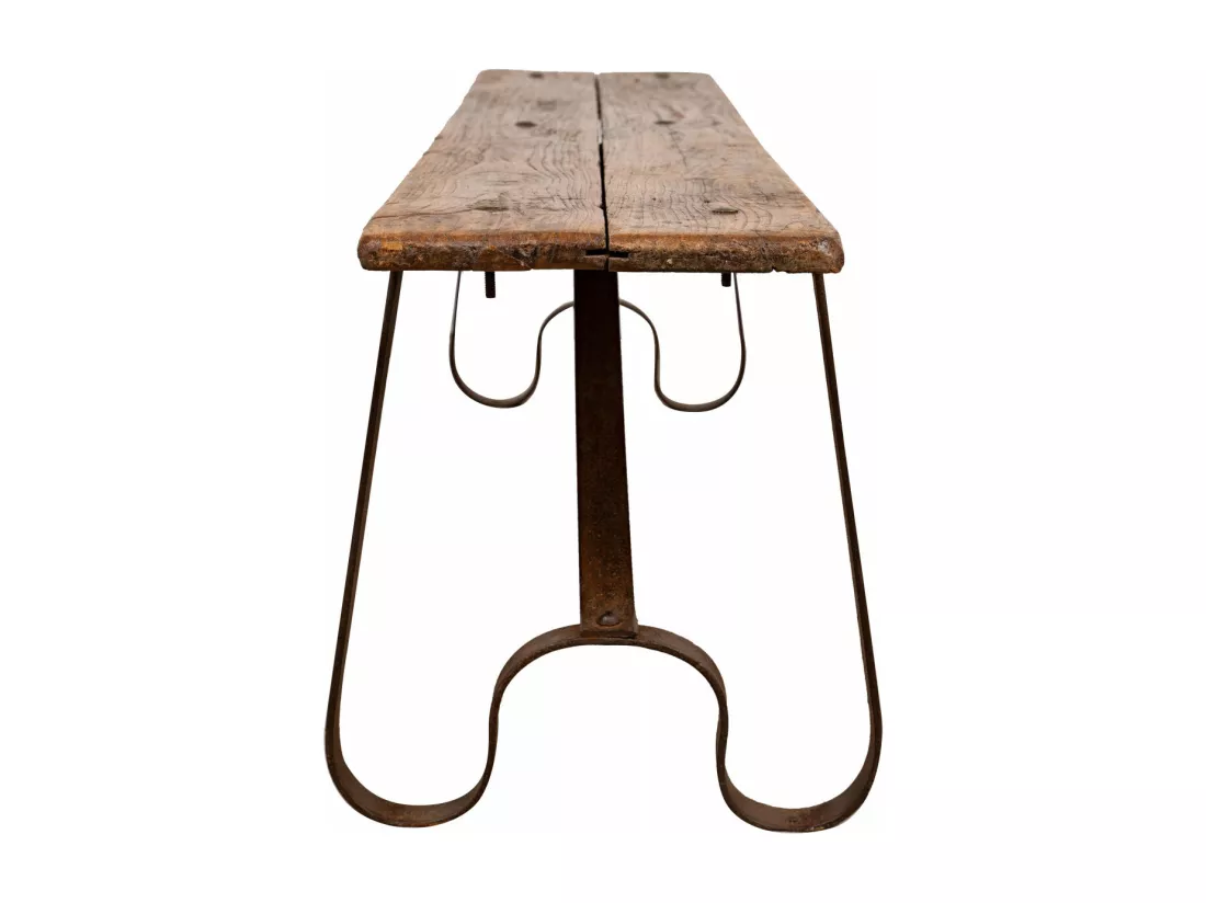 Banc BISCOTTINI - Fabriqué en bois et fer - Parfait pour banc de bureau vintage - Banc de jardin - Banc de cuisine - Salon - Salle à manger - Présentation - Mobilier - 153x40x46cm
