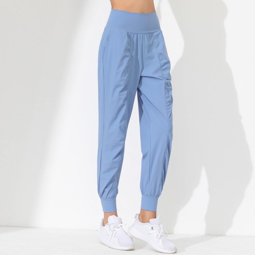 (Gr. L) Elastische Sport Hose High Waist Jogginghose - Blau