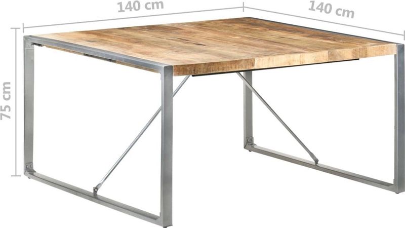 Eettafel - Grijs - Ruw Mangohout - Stalen Poten