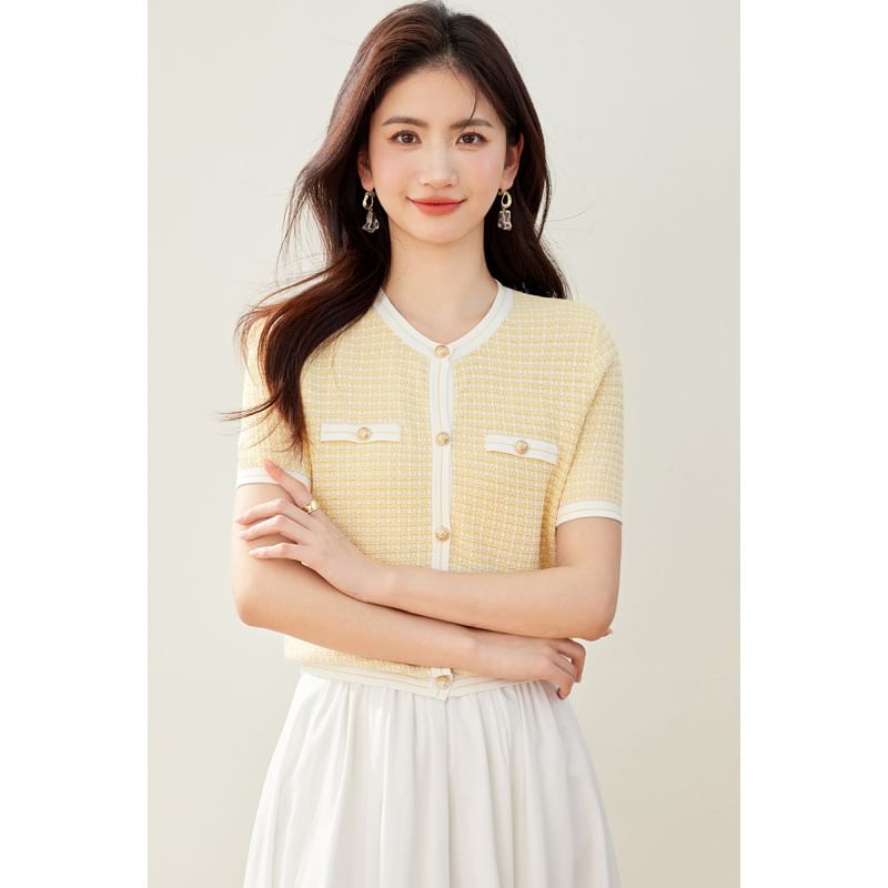 EFO - Blouse met korte mouwen en ruitjesmotief en knoopjes
