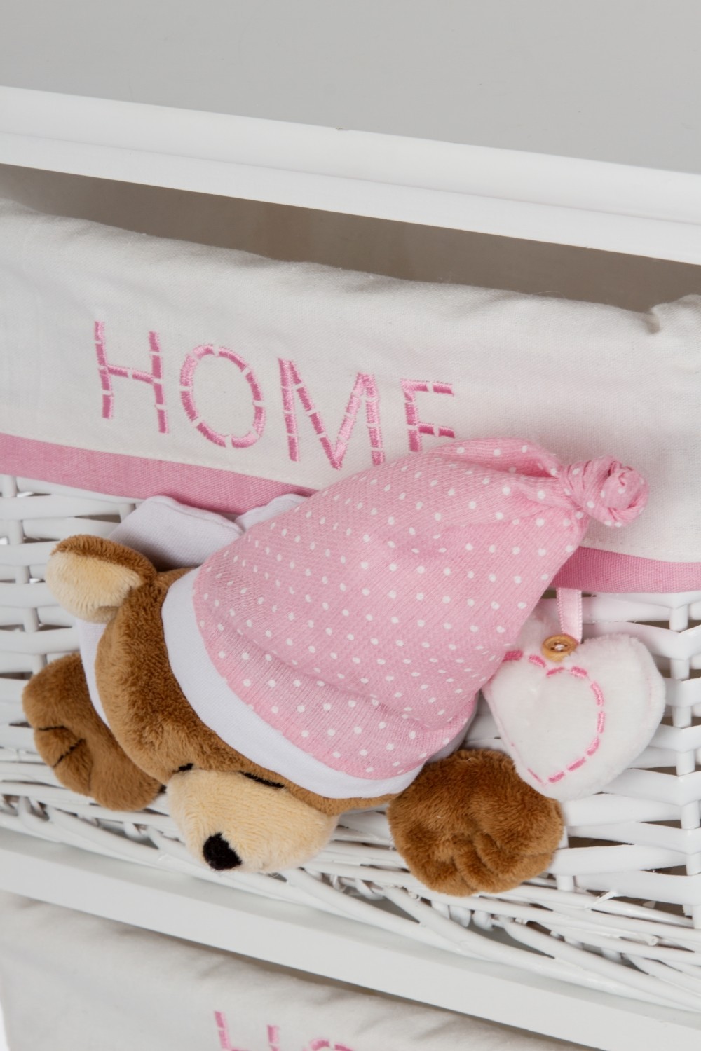Kommode SLEEPY BEAR - weiß-pink - mit 3 Körben