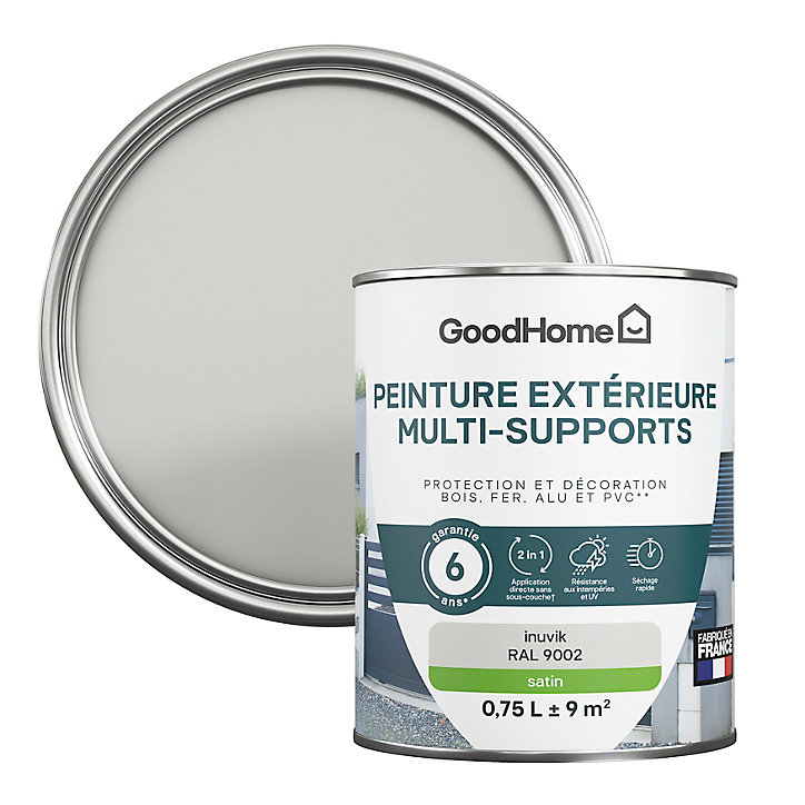Peinture extérieure multi-supports GoodHome Inuvik gris RAL 9002 0,75L