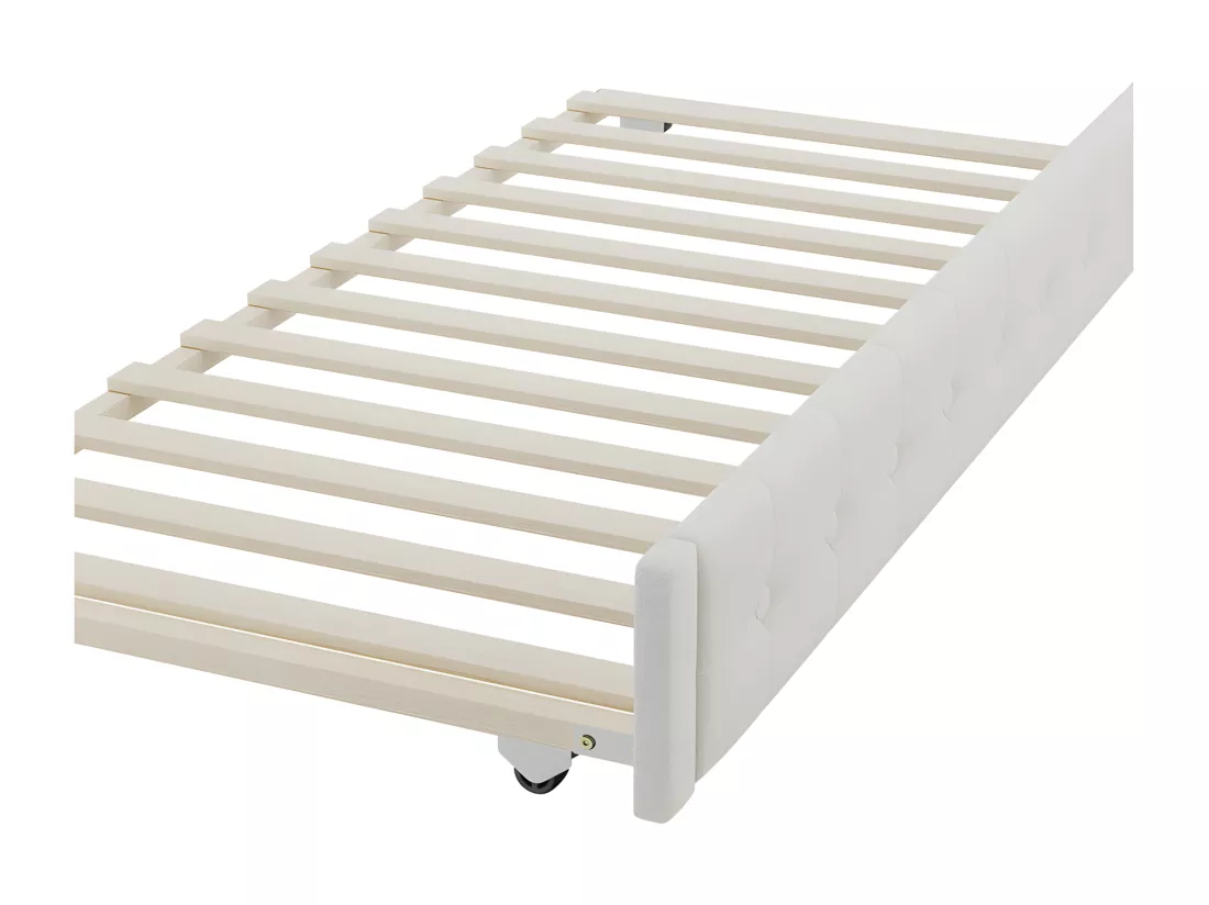 Lit gigogne 90x190/200cm en tissu de lin - avec sommier à lattes - Beige clair