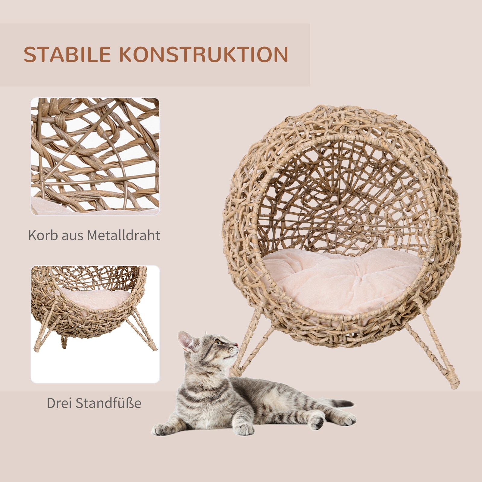 PawHut Katzenkorb mit Kissen 52 x 58 cm (ØxH)