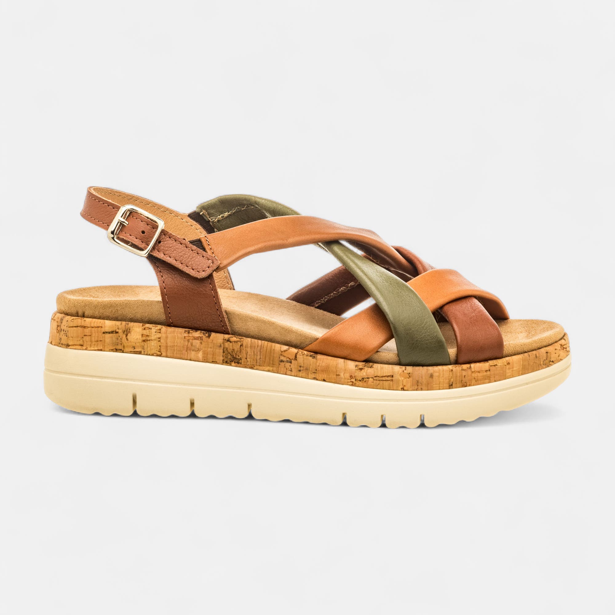 Sandales Femme en cuir cognac